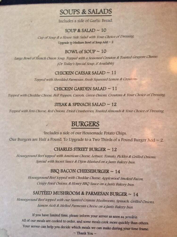 Charles Street Dinner House - Mariposa, CA menu_pic