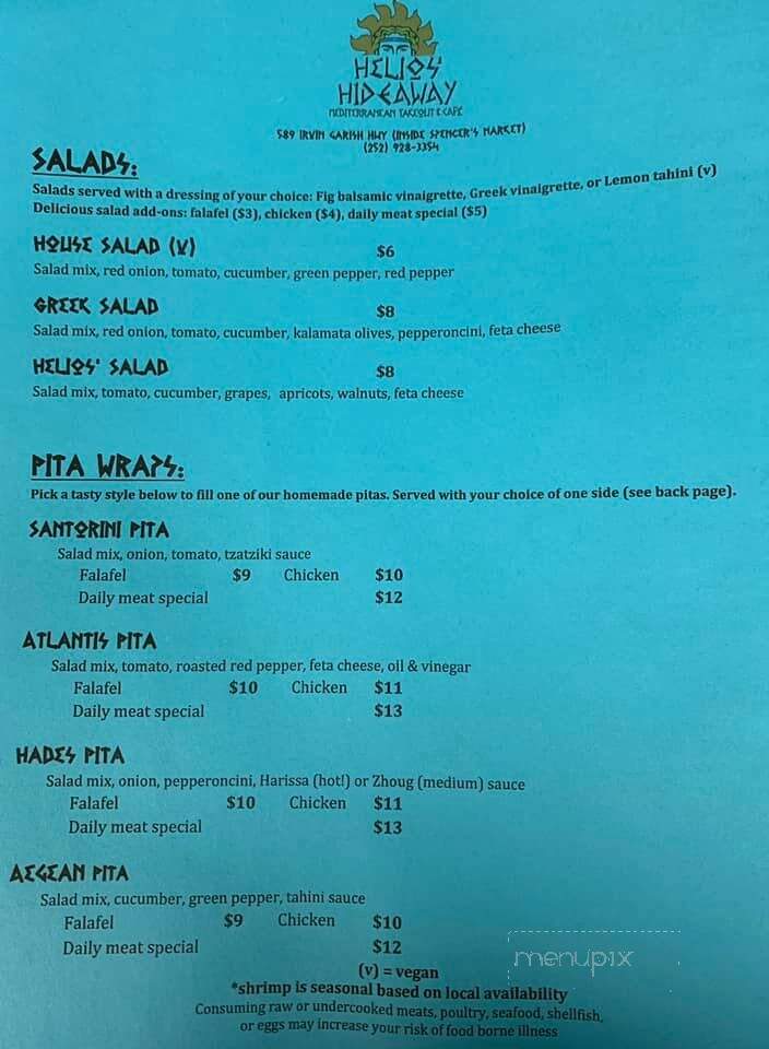 Helios' Hideaway - Ocracoke, NC menu_pic