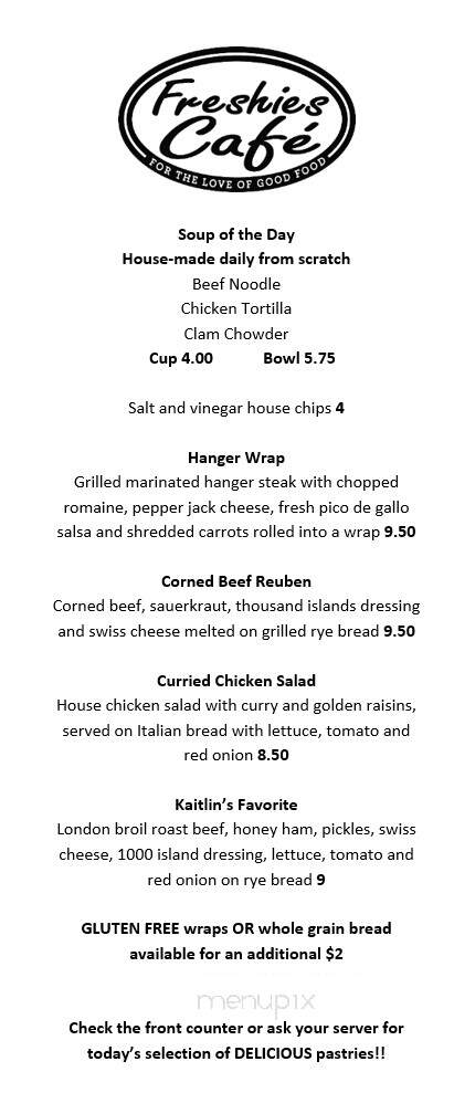 Freshies Cafe - Granby, CT menu_pic
