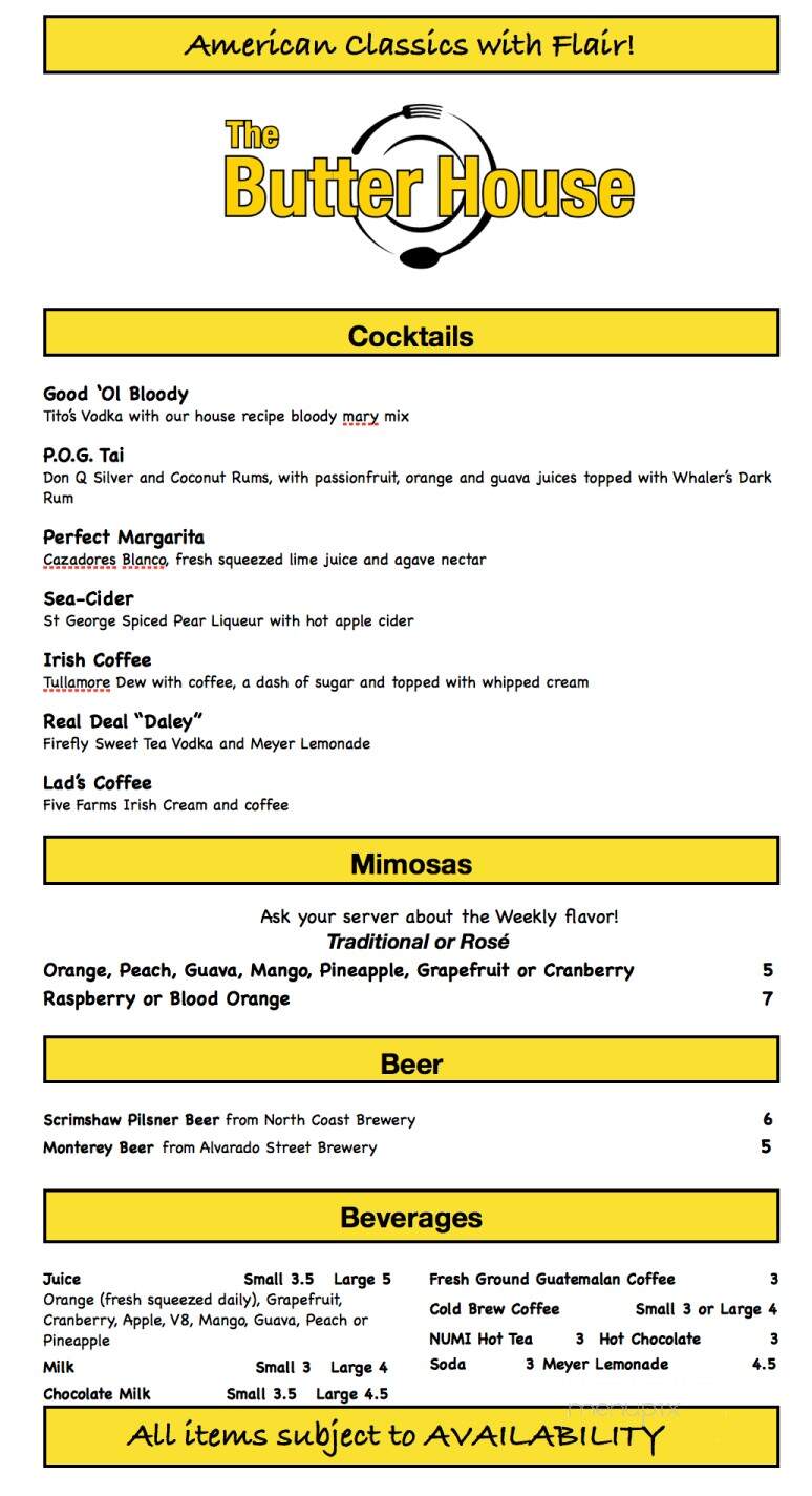 The Butter House - Seaside, CA menu_pic