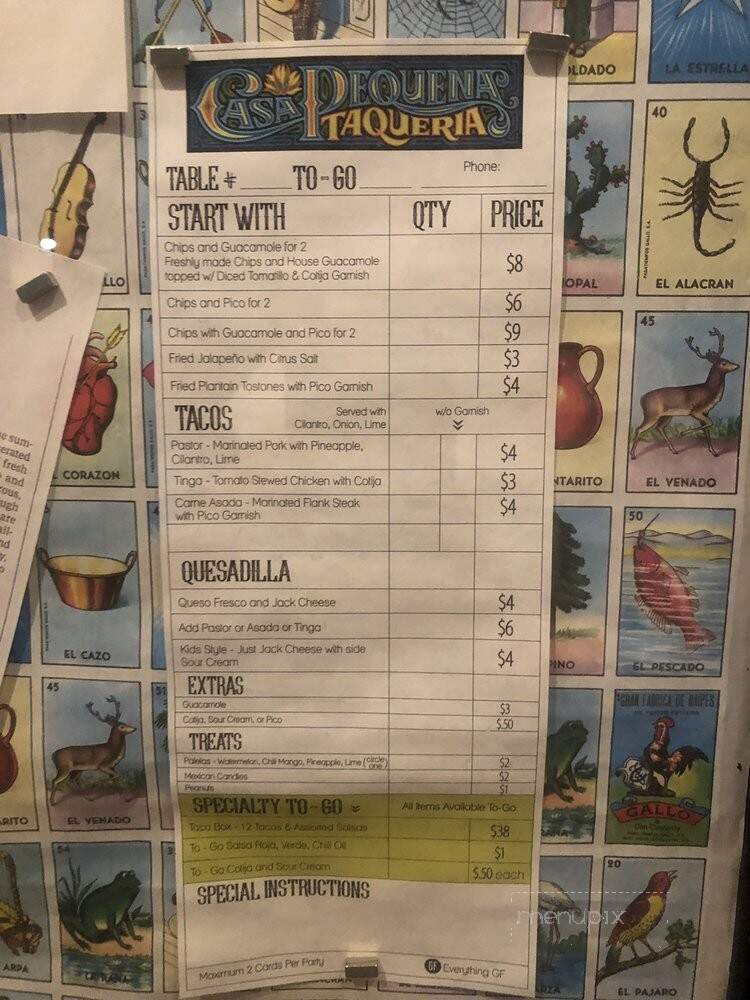 Casa Pequena Taqueria - Lake Oswego, OR menu_pic