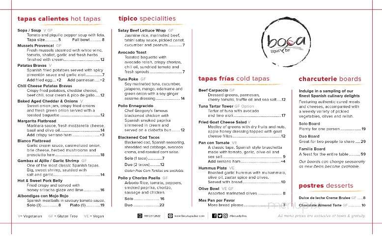 Boca Tapas Bar - St. John's, NL menu_pic