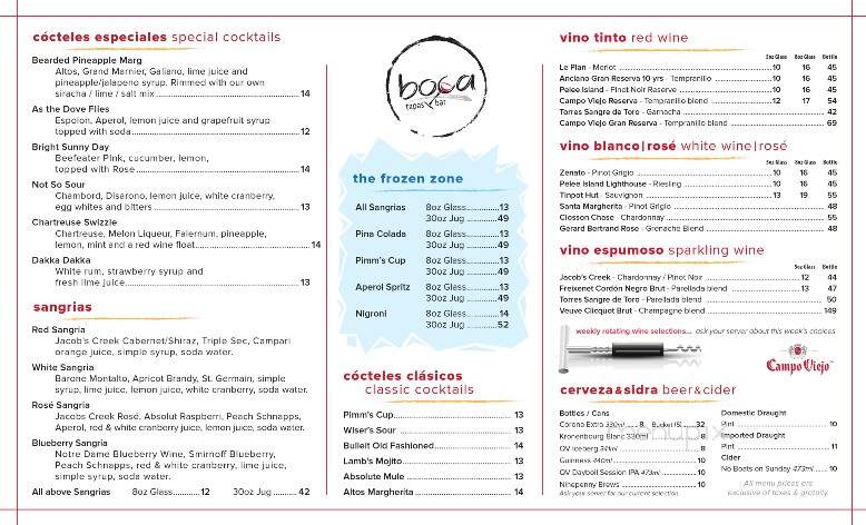 Boca Tapas Bar - St. John's, NL menu_pic
