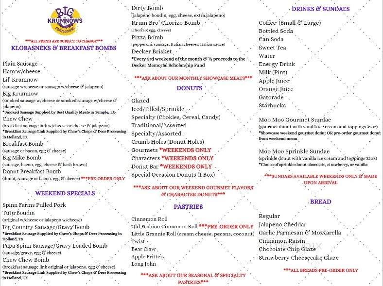 Big Krumnow's Crumbdoughs - Holland, TX menu_pic