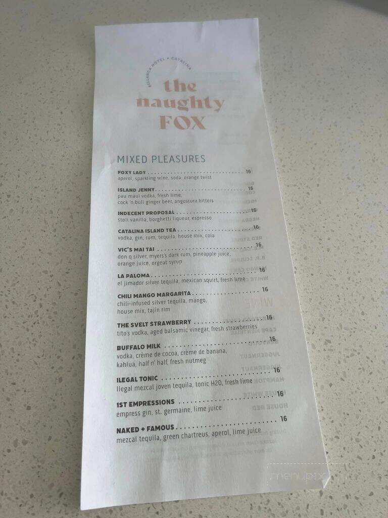 The Naughty Fox - Avalon, CA menu_pic