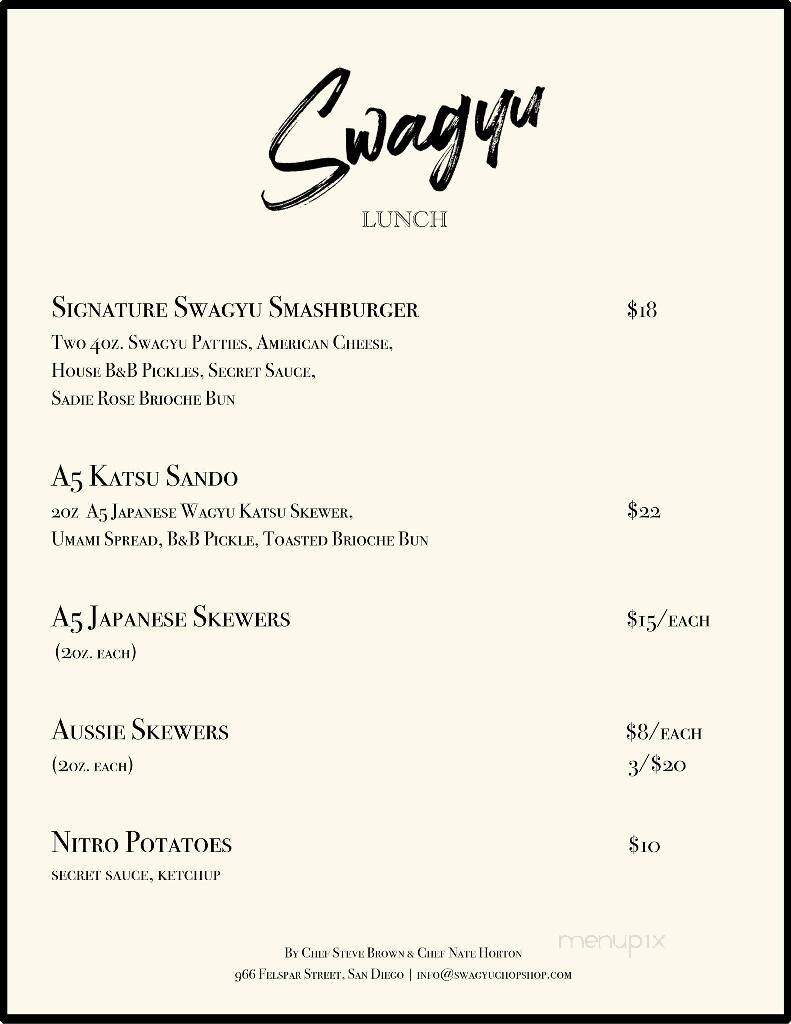 Swagyu - Pacific Beach, CA menu_pic