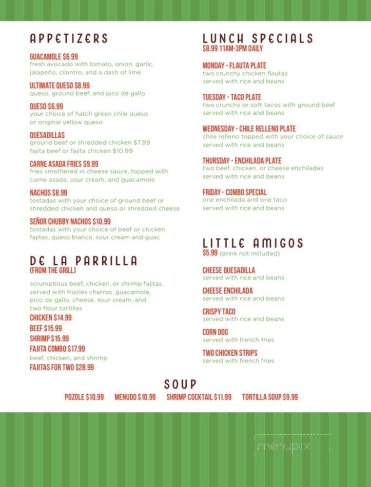 Senor Chubby's Mexican Bar and Grill - Lubbock, TX menu_pic