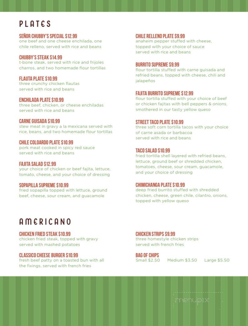 Senor Chubby's Mexican Bar and Grill - Lubbock, TX menu_pic
