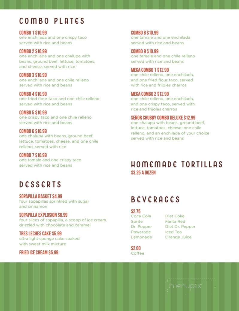 Senor Chubby's Mexican Bar and Grill - Lubbock, TX menu_pic