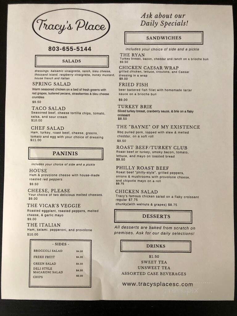 Tracy's Place - Saint Matthews, SC menu_pic