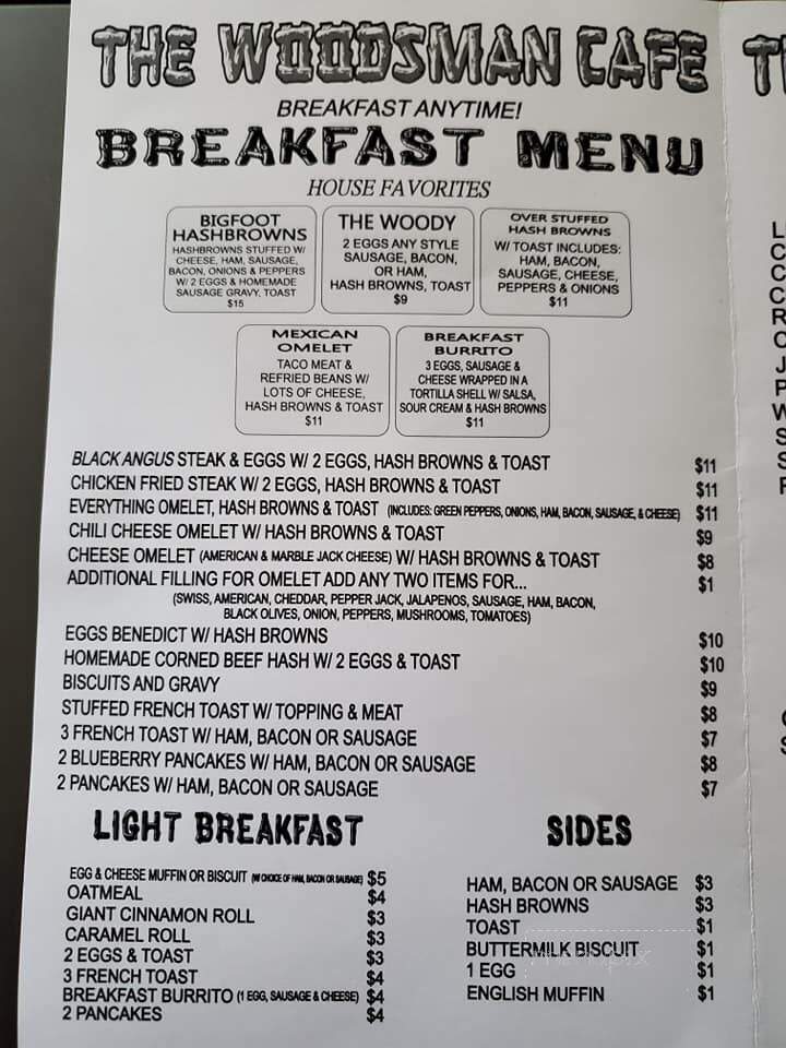 Woodsman Cafe - Remer, MN menu_pic