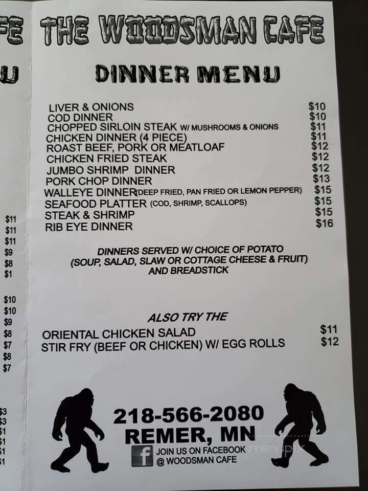 Woodsman Cafe - Remer, MN menu_pic