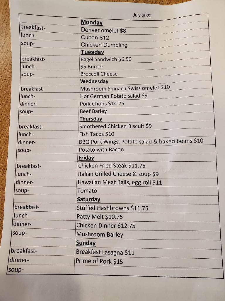 Woodsman Cafe - Remer, MN menu_pic