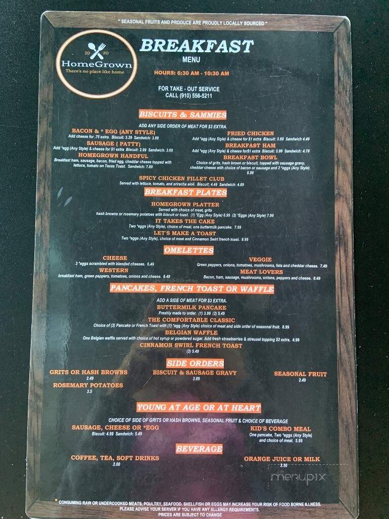 Homegrown - Vass, NC menu_pic