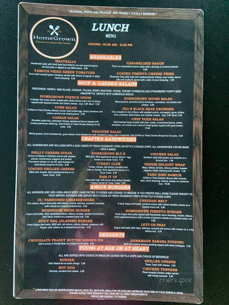 Homegrown - Vass, NC menu_pic