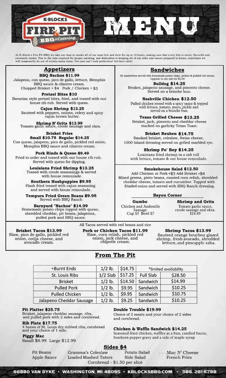 K-Blocks Fire Pit BBQ - Washington, MI menu_pic