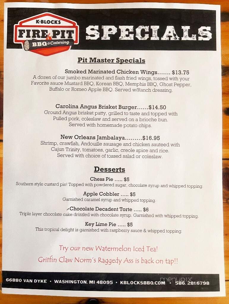 K-Blocks Fire Pit BBQ - Washington, MI menu_pic