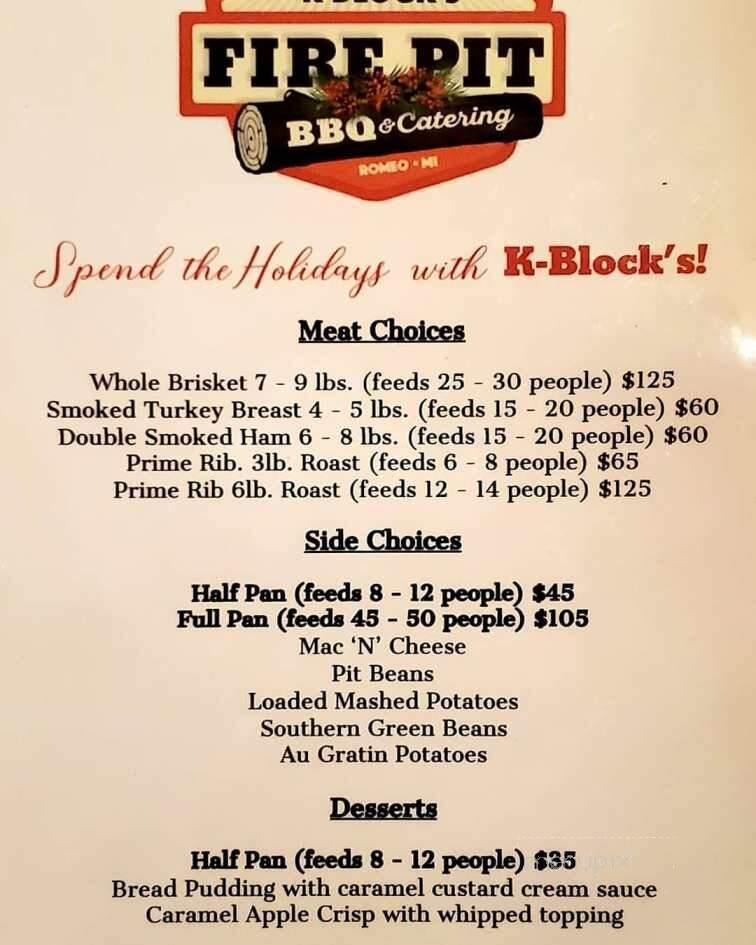 K-Blocks Fire Pit BBQ - Washington, MI menu_pic