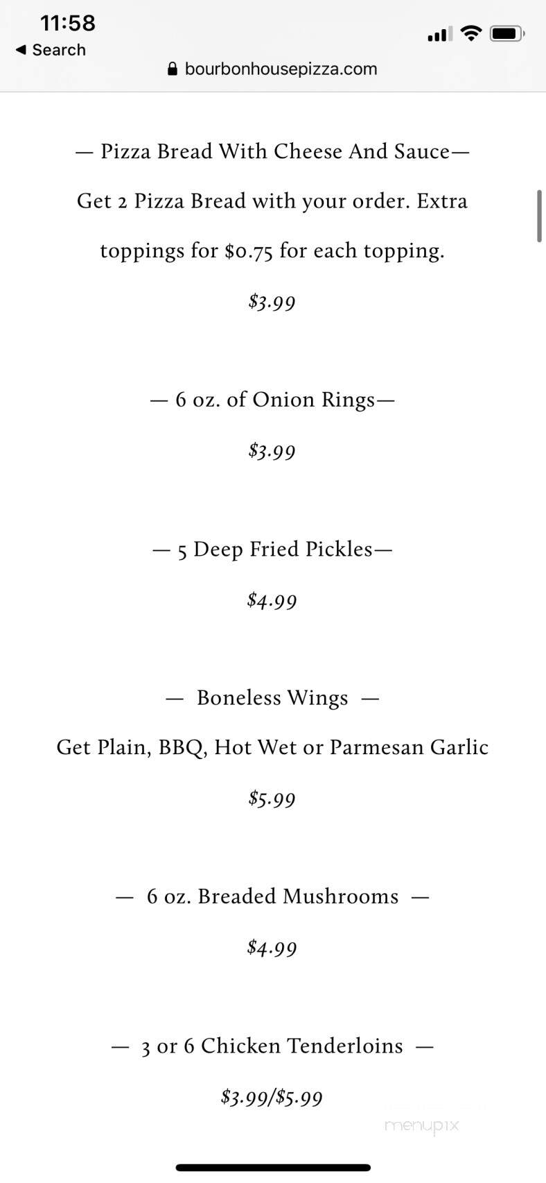 Bourbon House Pizza - Newport, KY menu_pic