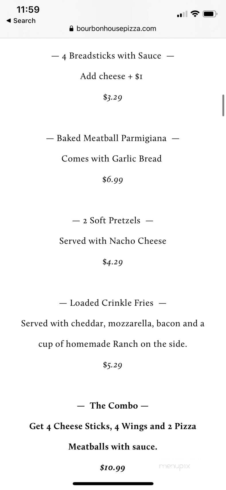 Bourbon House Pizza - Newport, KY menu_pic