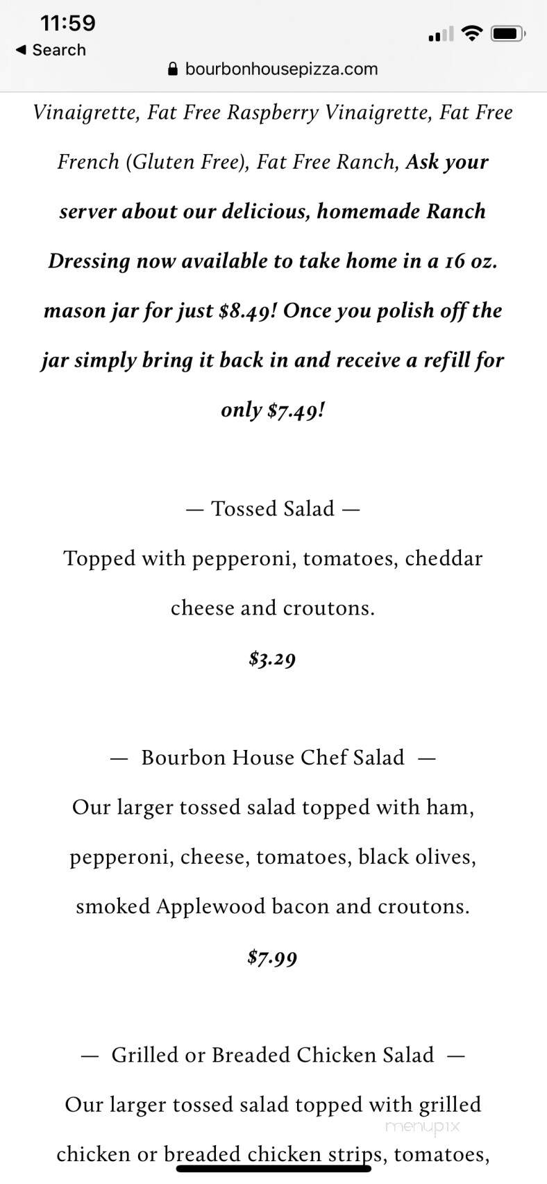 Bourbon House Pizza - Newport, KY menu_pic