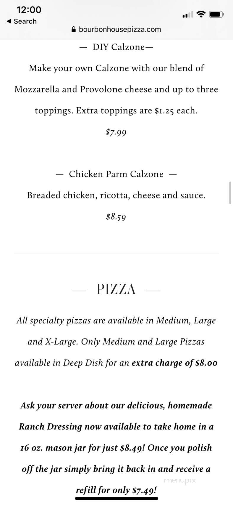 Bourbon House Pizza - Newport, KY menu_pic