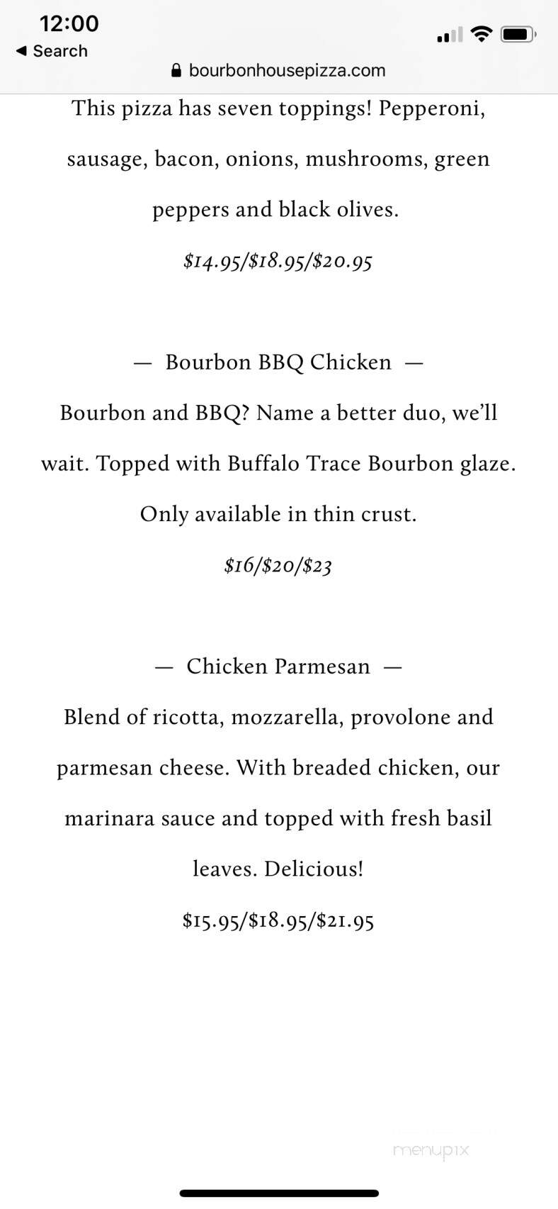Bourbon House Pizza - Newport, KY menu_pic