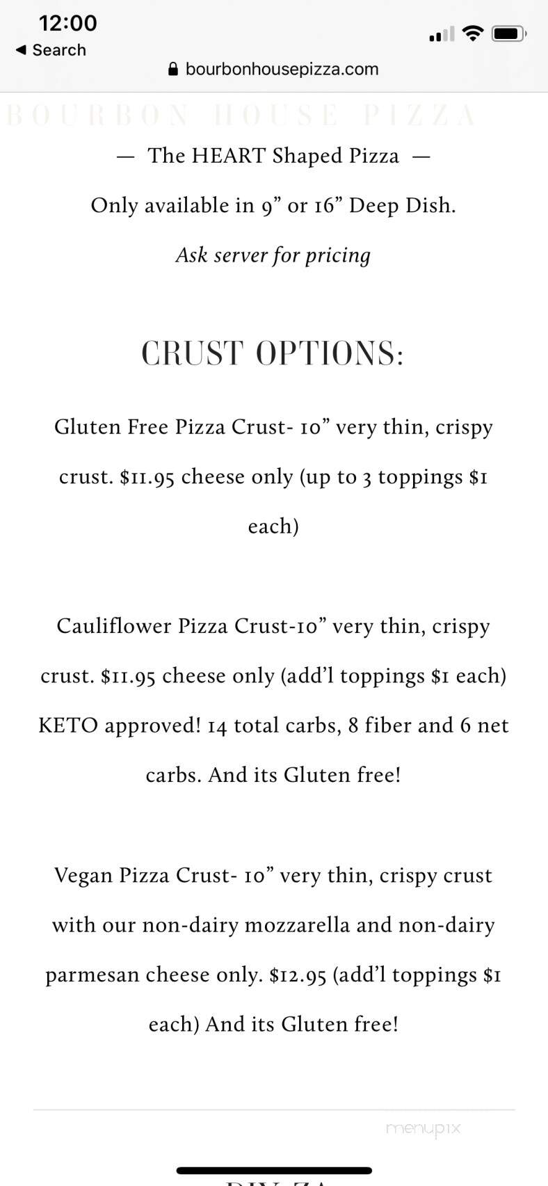 Bourbon House Pizza - Newport, KY menu_pic