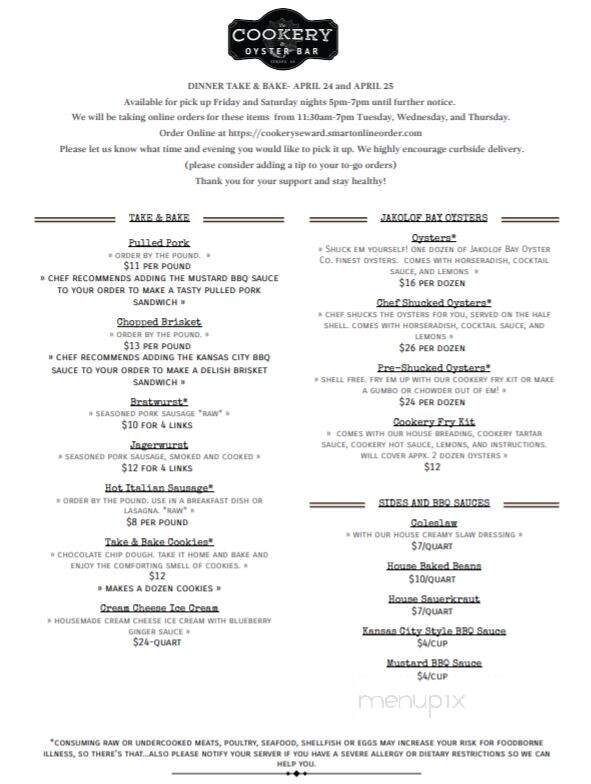 The Cookery - Seward, AK menu_pic