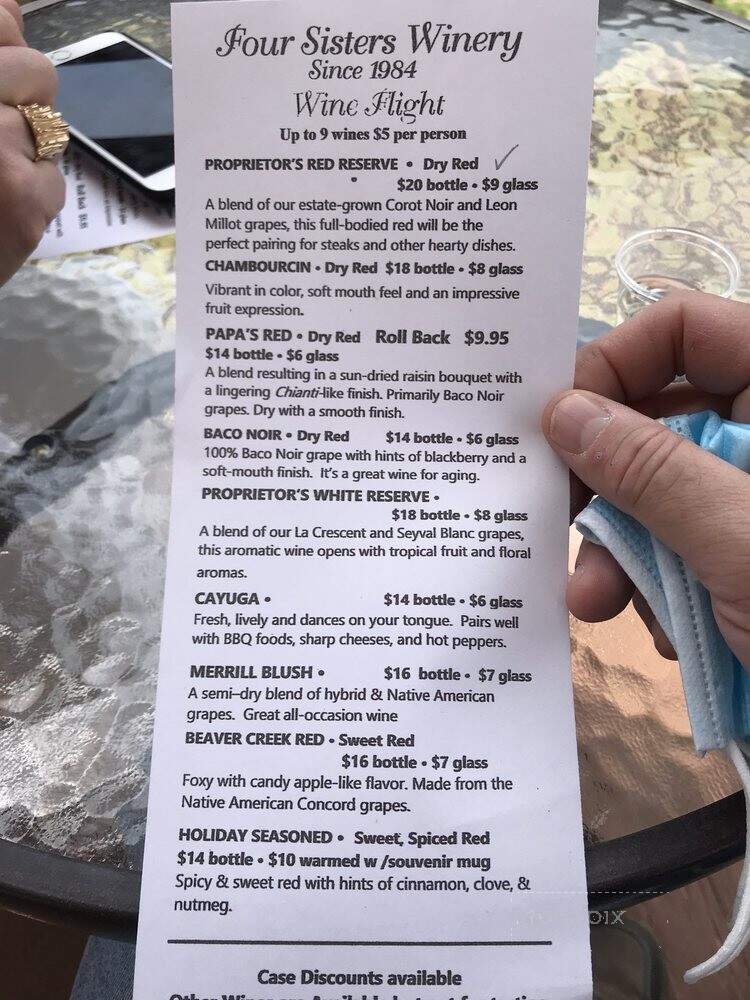 Four Sisters Winery - Belvidere, NJ menu_pic