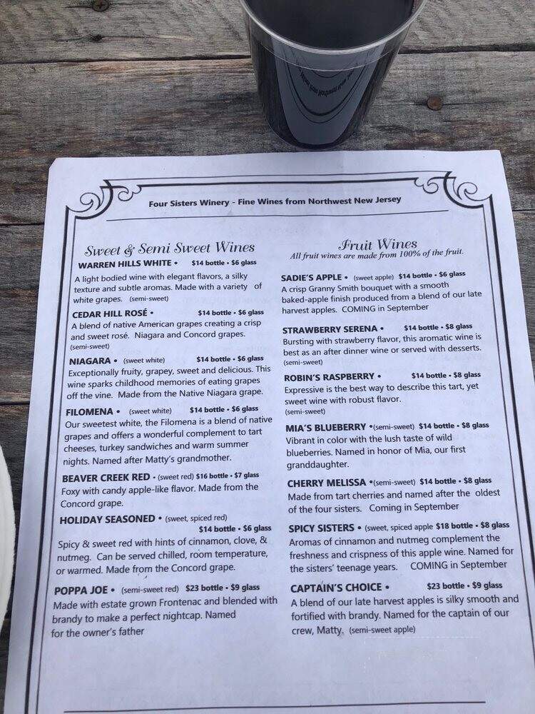 Four Sisters Winery - Belvidere, NJ menu_pic