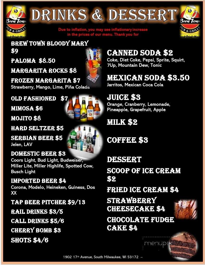 Brew Town Pub & Grille - South Milwaukee, WI menu_pic