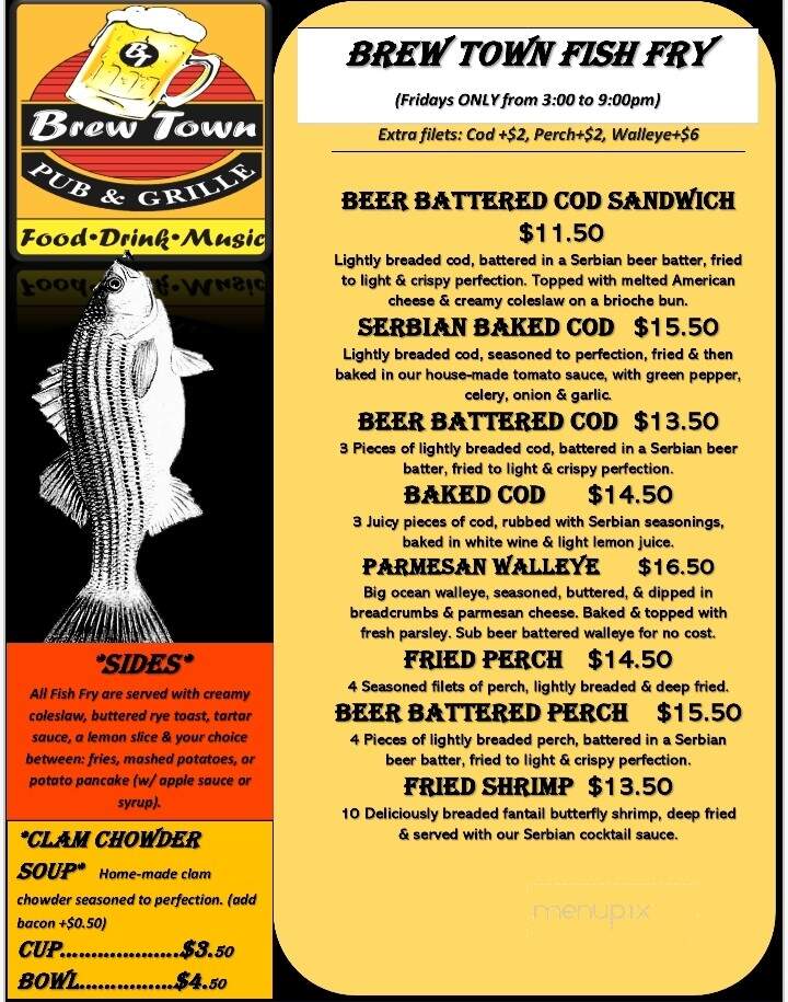 Brew Town Pub & Grille - South Milwaukee, WI menu_pic