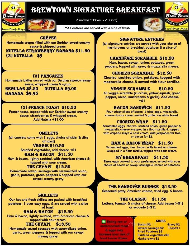 Brew Town Pub & Grille - South Milwaukee, WI menu_pic