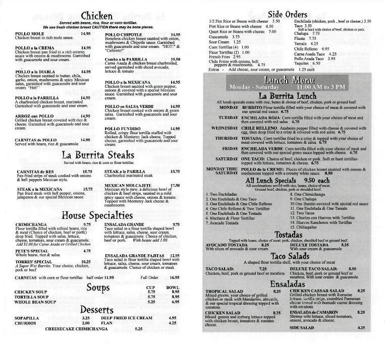 La Burrita Mexican Restaurant - Grants Pass, OR menu_pic