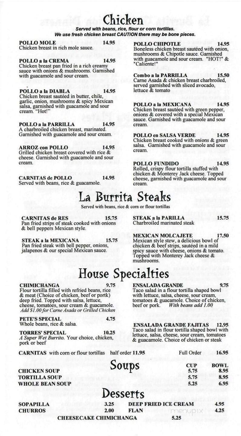 La Burrita Mexican Restaurant - Grants Pass, OR menu_pic