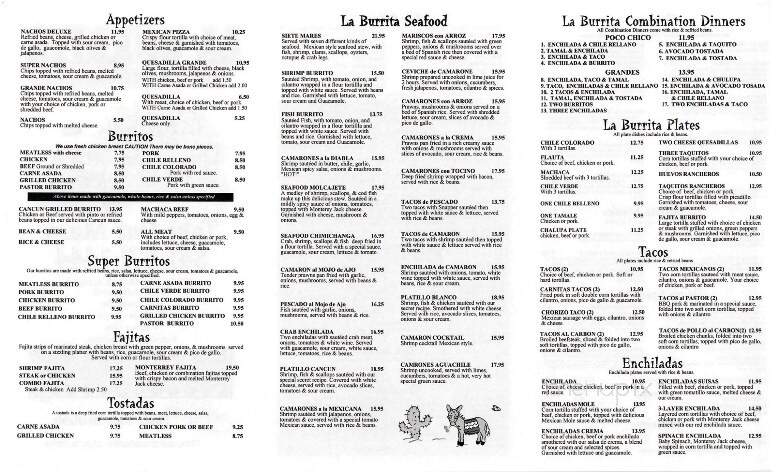 La Burrita Mexican Restaurant - Grants Pass, OR menu_pic
