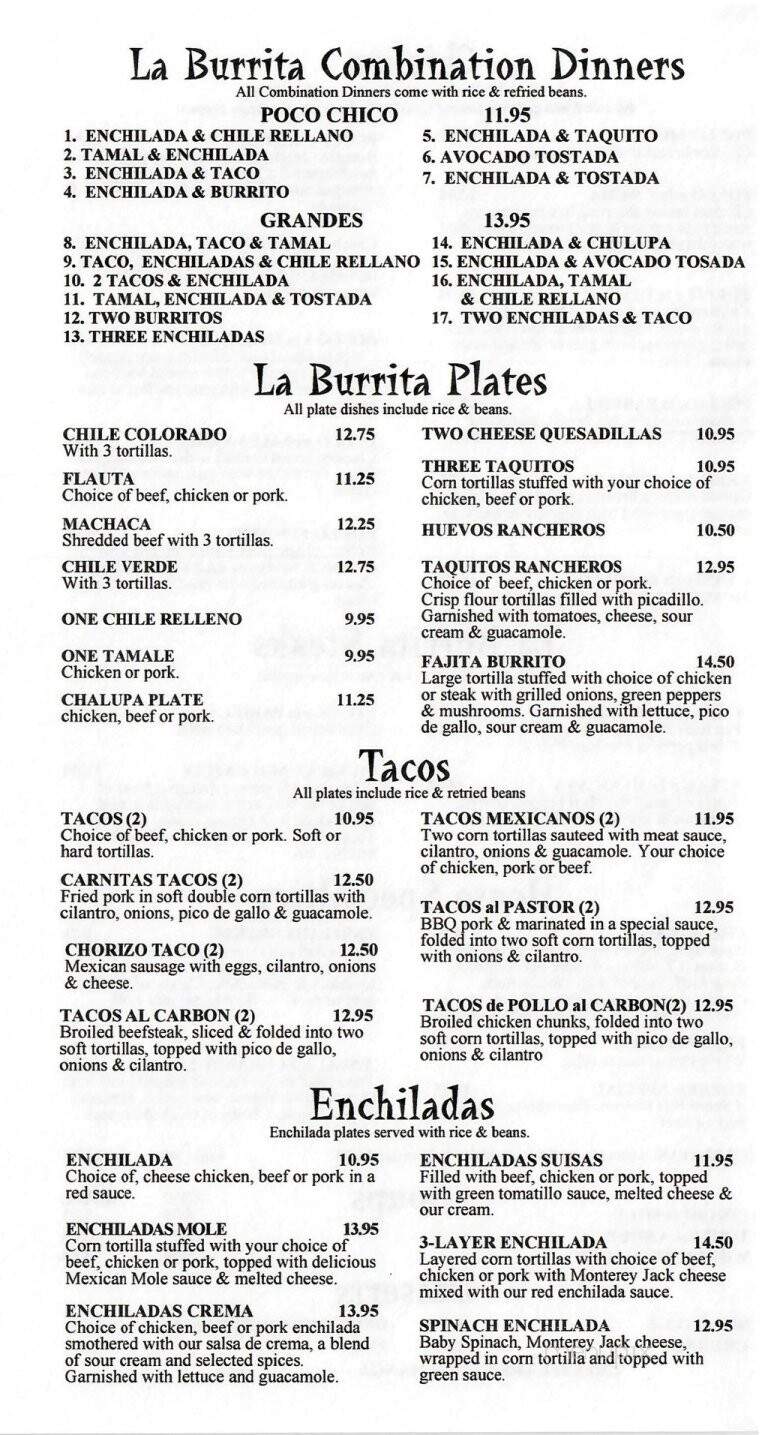La Burrita Mexican Restaurant - Grants Pass, OR menu_pic