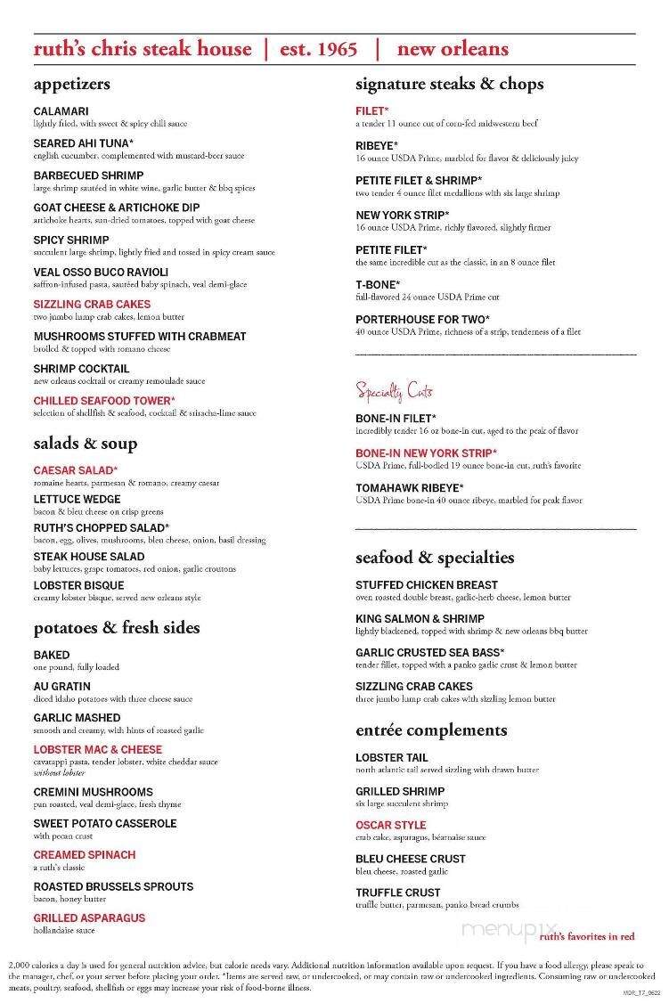 Ruth's Chris Steak House - Greenville, NC menu_pic