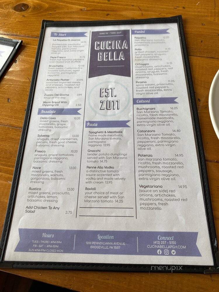 Cucina Bella - Bridgeville, PA menu_pic