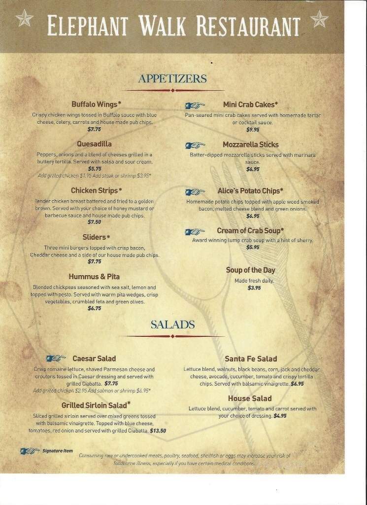 Elephant Walk Restaurant and Lounge - Roanoke, VA menu_pic