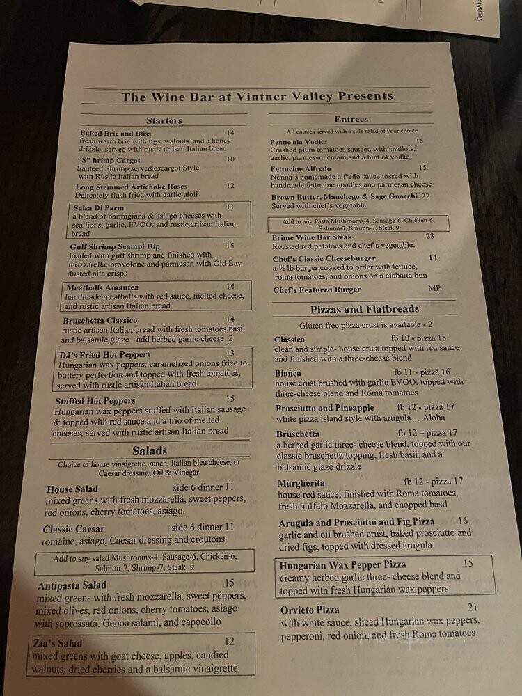 The Wine Bar at Vintner Valley - Morgantown, WV menu_pic