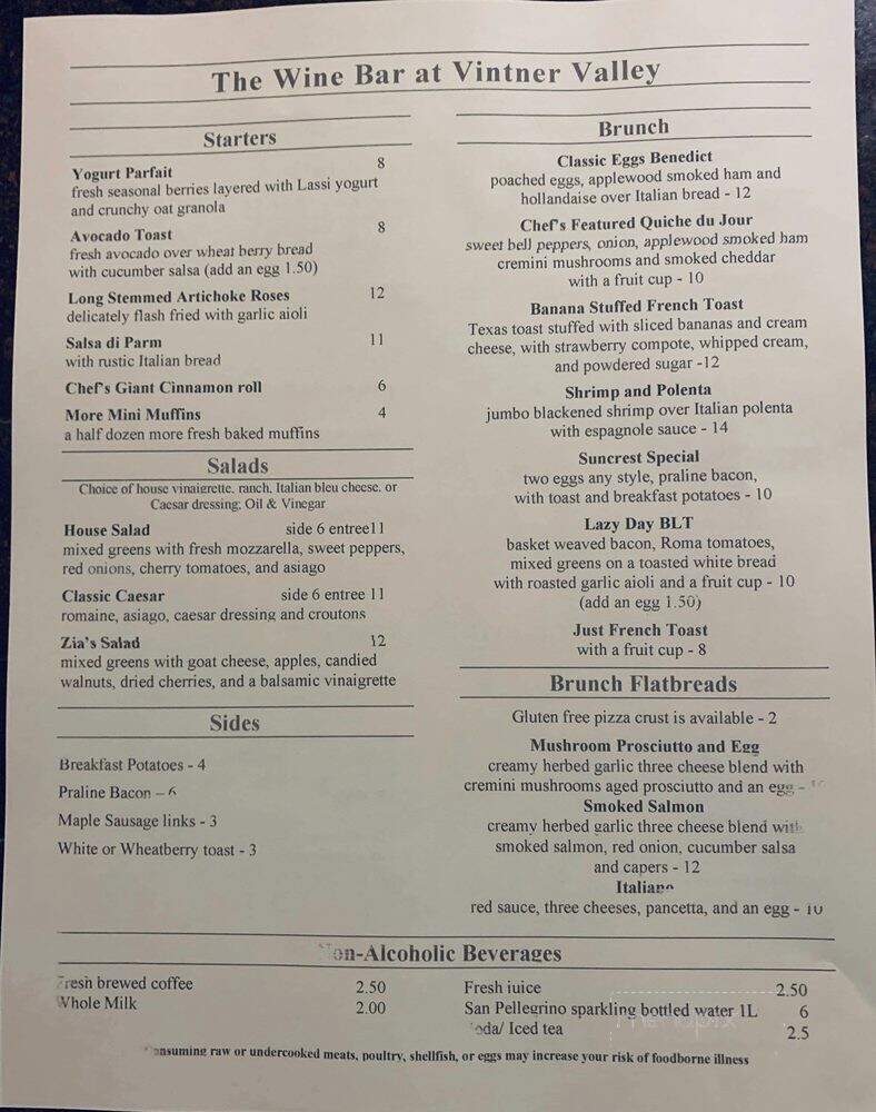 The Wine Bar at Vintner Valley - Morgantown, WV menu_pic