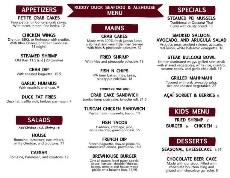 Ruddy Duck Grill - Piney Point, MD menu_pic