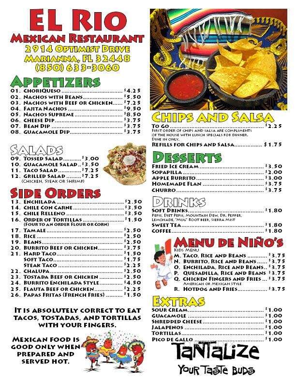 El Rio - Marianna, FL menu_pic