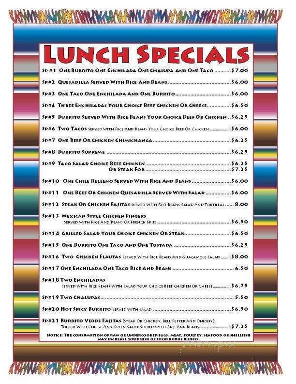 El Rio - Marianna, FL menu_pic