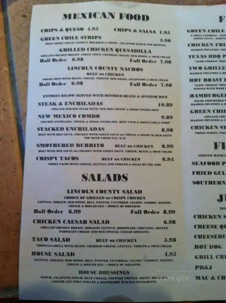 Lincoln County Grill - Ruidoso, NM menu_pic