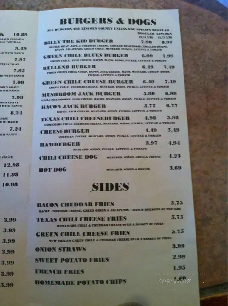 Lincoln County Grill - Ruidoso, NM menu_pic