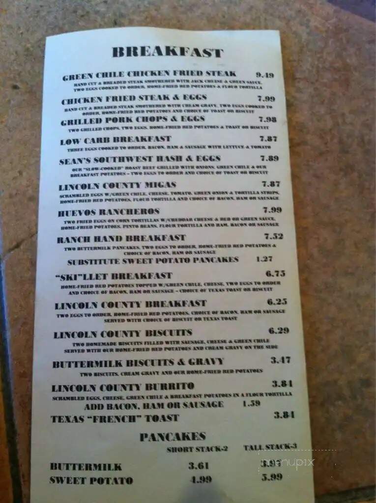 Lincoln County Grill - Ruidoso, NM menu_pic