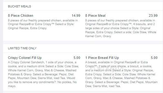 KFC Kentucky Fried Chicken - Fernley, NV menu_pic